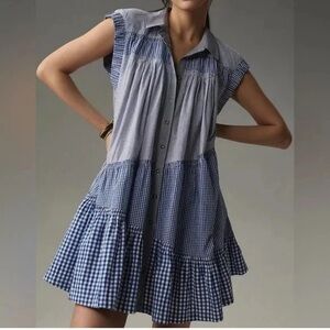Anthropologie Pilcro Multi Print Blue Tunic Mini Dress Size XXS
